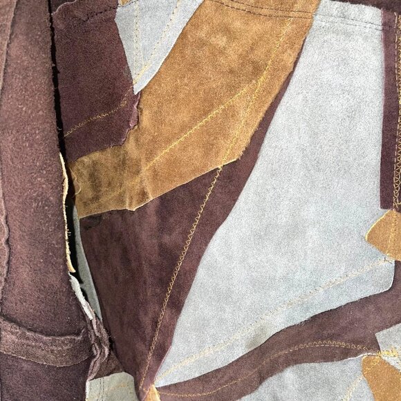 Vintage Handmade Suede Patchwork Poncho Womens One Size Pullover Slit Pockets - Picture 9 of 12